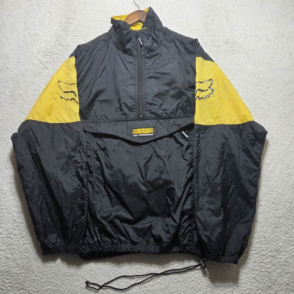 Vintage Fox Racing Jacket Mens Size Large Yellow Pullover Windbreaker Motocross